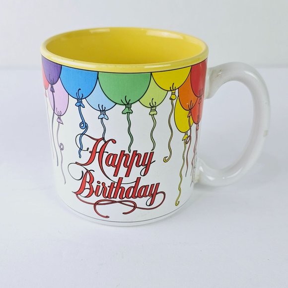 Vintage 1990 Happy Birthday Susan Burger 10oz Coffee Mug Flowers Inc. Balloons - Picture 1 of 6